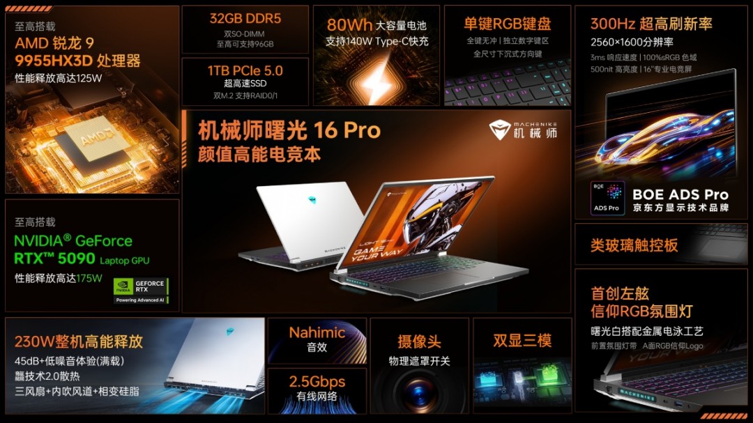 机械师2025款曙光16 Pro配置曝光 配175W RTX 5090